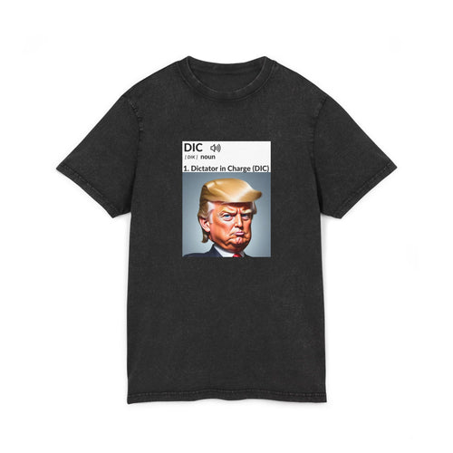 Acid Washed Round Neck Tee - "Dictator in Charge" Graphic Tee for Political Humor Lovers